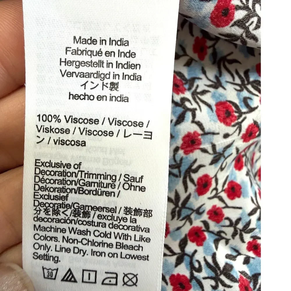 J. Crew Poppy Crepe de Chine Top Skirt Set Floral Blue Red Size Small